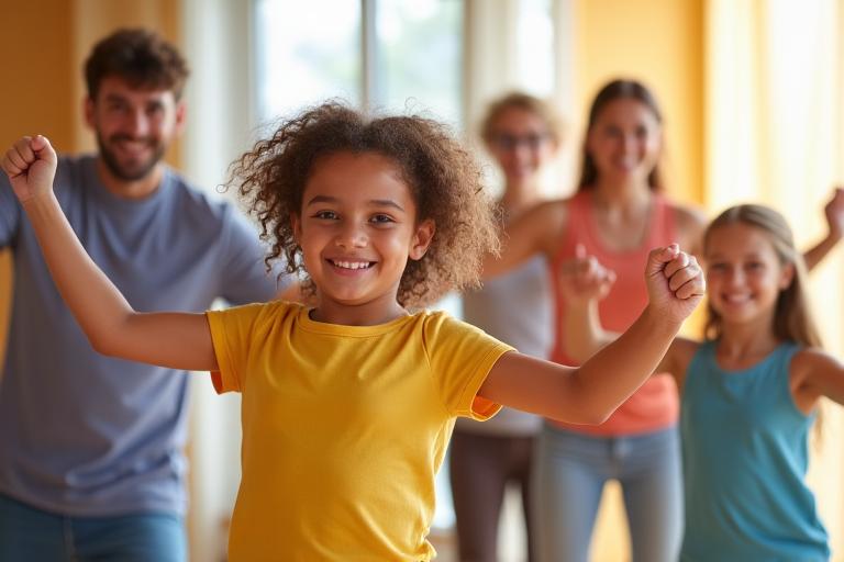 Family participating in fitness class